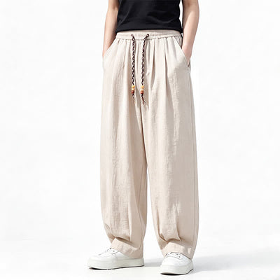 Buddha Stones Spring Summer Casual Drawstring Elastic Waist Solid Long Pants Men's Straight Leg Pants With Pockets - AntiqueWhite - US/UK/AU46，EU56 (5XL) - image 17