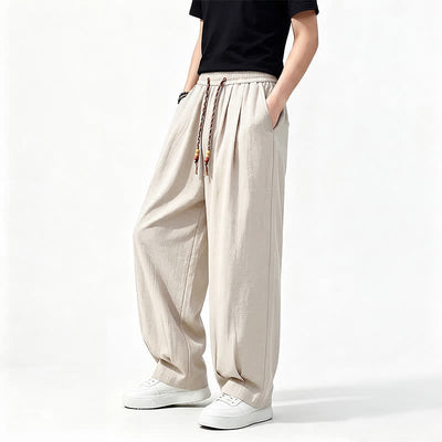 Buddha Stones Spring Summer Casual Drawstring Elastic Waist Solid Long Pants Men's Straight Leg Pants With Pockets - image 21