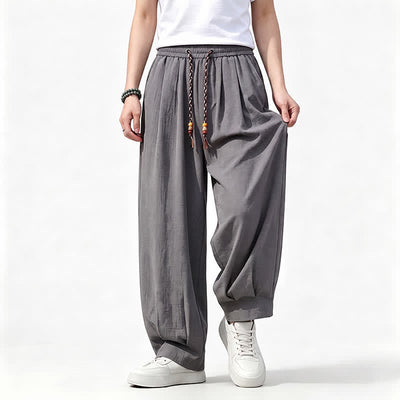 Buddha Stones Spring Summer Casual Drawstring Elastic Waist Solid Long Pants Men's Straight Leg Pants With Pockets - image 2