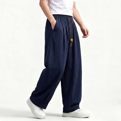 Buddha Stones Spring Summer Casual Drawstring Elastic Waist Solid Long Pants Men's Straight Leg Pants With Pockets - image 13