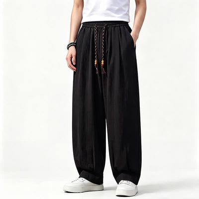 Buddha Stones Spring Summer Casual Drawstring Elastic Waist Solid Long Pants Men's Straight Leg Pants With Pockets - Black - US/UK/AU46，EU56 (5XL) - image 7