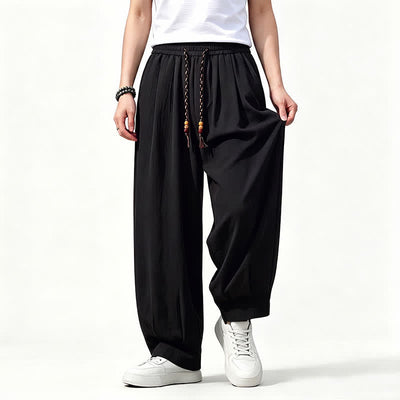 Buddha Stones Spring Summer Casual Drawstring Elastic Waist Solid Long Pants Men's Straight Leg Pants With Pockets - image 10