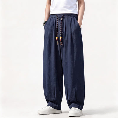 Buddha Stones Spring Summer Casual Drawstring Elastic Waist Solid Long Pants Men's Straight Leg Pants With Pockets - image 16