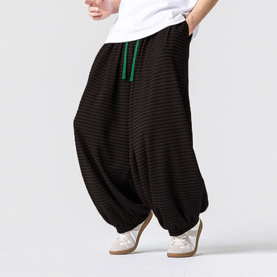 Buddha Stones Fall Casual Minimalist Drawstring Striped Design Ankle Pants Men's Straight Leg Pants With Pocket - image 5