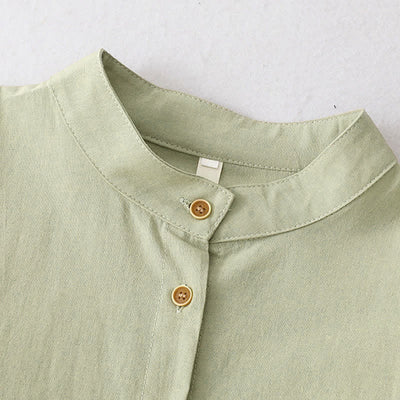 Buddha Stones Spring Fall Casual Tang Style Mandarin Collar Solid Women's Long Sleeve Dress With Pockets - image 3