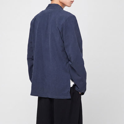 Buddha Stones Spring Fall Tang Style Minimalist Mandarin Collar Frog Button Solid Men's Long Sleeve Shirts - image 8