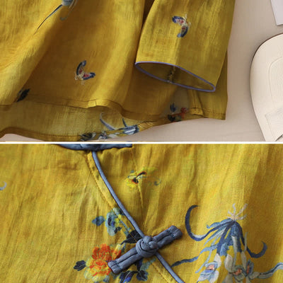 Buddha Stones Spring Vintage Tang Style Frog Button Orchid Floral Women's Long Sleeve Shirts - image 4