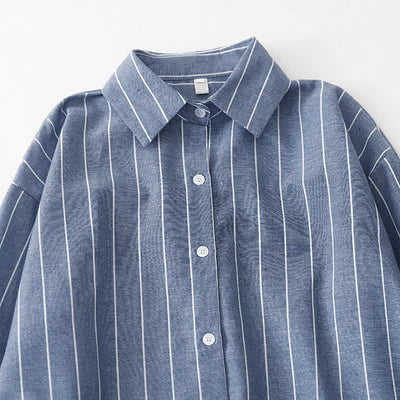 Buddha Stones Spring Casual Minimalist Button-Up Striped Women's Long Sleeve Dresses - image 10