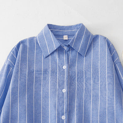 Buddha Stones Spring Casual Minimalist Button-Up Striped Women's Long Sleeve Dresses - image 2