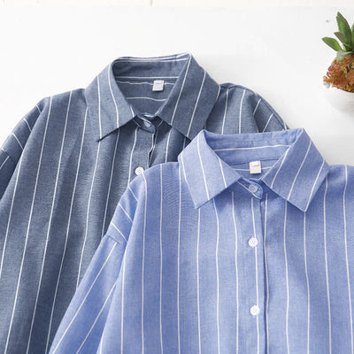 Buddha Stones Spring Casual Minimalist Button-Up Striped Women's Long Sleeve Dresses - image 17