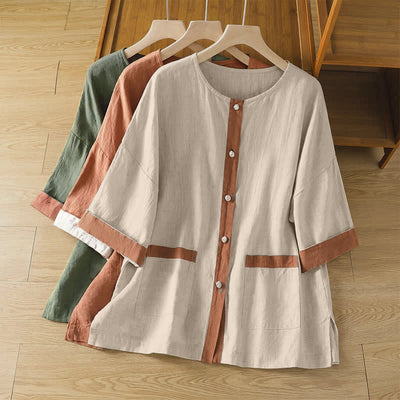 Buddha Stones Summer Casual Patch Pocket Button-Up Solid Women's Short Sleeve Shirts With Pocket - image 24