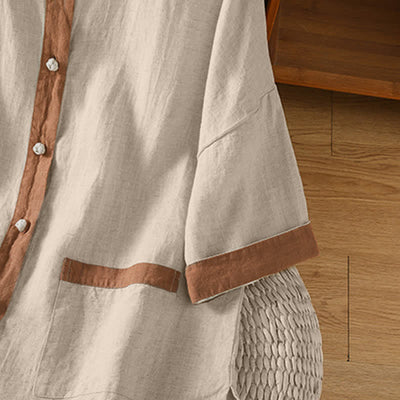 Buddha Stones Summer Casual Patch Pocket Button-Up Solid Women's Short Sleeve Shirts With Pocket - image 5