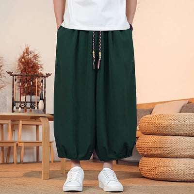 Buddha Stones Spring Summer Casual Minimalist Drawstring Solid Capri Pants Men's Harem Pants With Pocket - DarkOliveGreen - US/UK/AU46, EU56 (5XL) - image 39