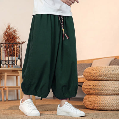 Buddha Stones Spring Summer Casual Minimalist Drawstring Solid Capri Pants Men's Harem Pants With Pocket - image 40
