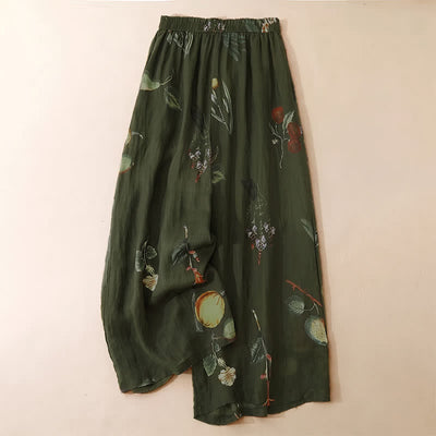 Buddha Stones Spring Summer Boho Floral Ankle Pants Women's Wide Leg Pants With Pockets - DarkOliveGreen - US12, UK/AU16, EU44 (2XL) - image 6