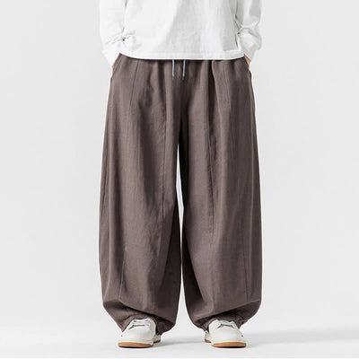 Buddha Stones Fall Casual Simple Drawstring Solid Cotton Long Pants Men's Straight Leg Pants With Pockets - Gray - US/UK/AU46，EU56 (5XL) - image 0