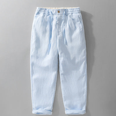 Buddha Stones Spring Summer Casual Drawstring Zipper Design Solid Linen Long Pants Men's Straight Leg Pants With Pockets - LightBlue - US/UK/AU42，EU52 (3XL) - image 11