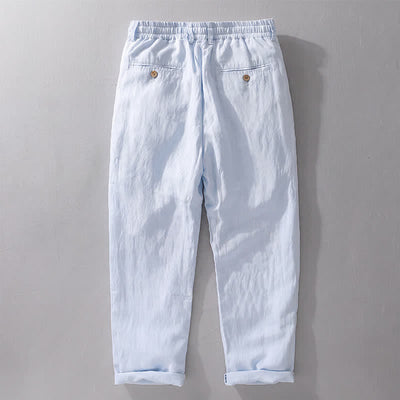 Buddha Stones Spring Summer Casual Drawstring Zipper Design Solid Linen Long Pants Men's Straight Leg Pants With Pockets - image 12
