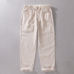 Buddha Stones Spring Summer Casual Drawstring Zipper Design Solid Linen Long Pants Men's Straight Leg Pants With Pockets - Linen - US/UK/AU42，EU52 (3XL) - image 0