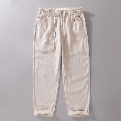 Buddha Stones Spring Summer Casual Drawstring Zipper Design Solid Linen Long Pants Men's Straight Leg Pants With Pockets - Linen - US/UK/AU42，EU52 (3XL) - image 0