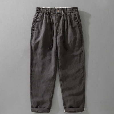 Buddha Stones Spring Summer Casual Drawstring Zipper Design Solid Linen Long Pants Men's Straight Leg Pants With Pockets - DarkSlateGray - US/UK/AU42，EU52 (3XL) - image 2