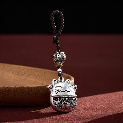 FREE Today: Wealth and Fortune Engraved Copper Fu Character Lucky Cat Braided Keychains - image 1
