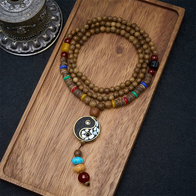 Buddha Stones Wenge Wood Yin Yang Grounding Balance Beaded Necklace - Yin Yang(Balance ♥ Harmony) - image 0