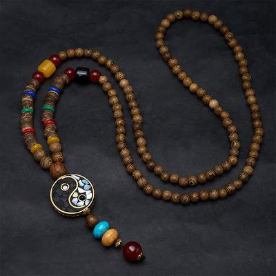 Buddha Stones Wenge Wood Yin Yang Grounding Balance Beaded Necklace - image 1