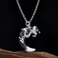Buddha Stones Dragon Strength Crescent Pendant Necklace - Silver - image 0