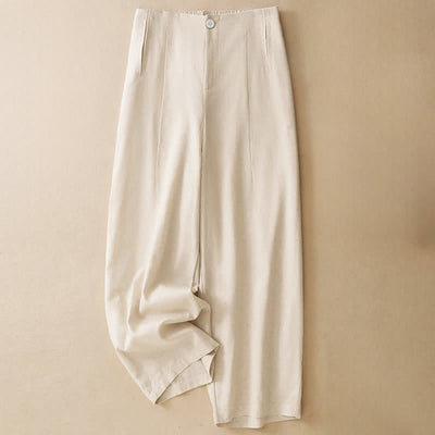 Buddha Stones Summer Minimalist Button-Up High Waist Solid Linen Women's Harem Pants With Pockets  - Linen - US12，UK/AU16，EU44 (3XL) - image 9