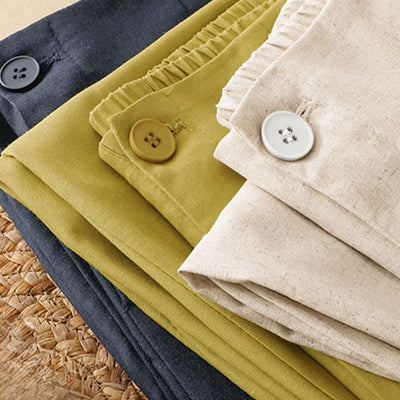 Buddha Stones Summer Minimalist Button-Up High Waist Solid Linen Women's Harem Pants With Pockets  - image 18