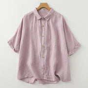 Foviel Casual Plain Buttons Women's Half Sleeve Shirt