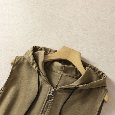 Buddha Stones Summer Casual Drawstring Solid Zipper Design Women's Sleeveless Hooded Shirts With Pockets - image 21