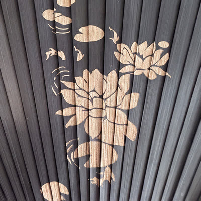 Buddha Stones Black Bamboo Koi Fish Lotus Osmanthus Swallows Dragonfly Pattern Folding Fan - image 4