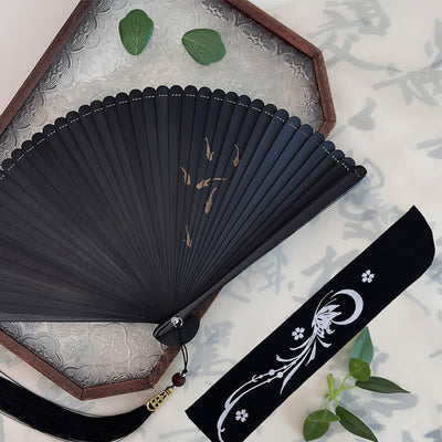 Buddha Stones Black Bamboo Koi Fish Lotus Osmanthus Swallows Dragonfly Pattern Folding Fan - Fish in Clear Ripples(Closed Size: Approx. 18 cm/7.1 in) - Decorative Fan - image 16