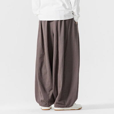 Buddha Stones Fall Casual Simple Drawstring Solid Cotton Long Pants Men's Straight Leg Pants With Pockets - image 4