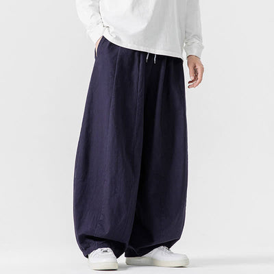 Buddha Stones Fall Casual Simple Drawstring Solid Cotton Long Pants Men's Straight Leg Pants With Pockets - image 28