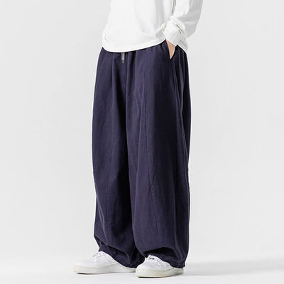 Buddha Stones Fall Casual Simple Drawstring Solid Cotton Long Pants Men's Straight Leg Pants With Pockets - image 31
