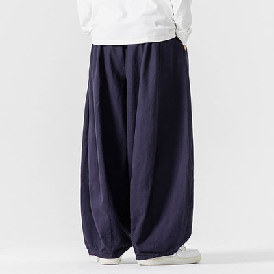 Buddha Stones Fall Casual Simple Drawstring Solid Cotton Long Pants Men's Straight Leg Pants With Pockets - image 30