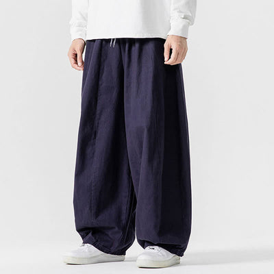 Buddha Stones Fall Casual Simple Drawstring Solid Cotton Long Pants Men's Straight Leg Pants With Pockets - image 29