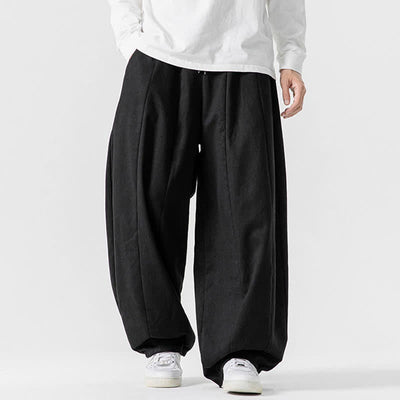 Buddha Stones Fall Casual Simple Drawstring Solid Cotton Long Pants Men's Straight Leg Pants With Pockets - image 9