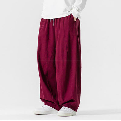 Buddha Stones Fall Casual Simple Drawstring Solid Cotton Long Pants Men's Straight Leg Pants With Pockets - image 47