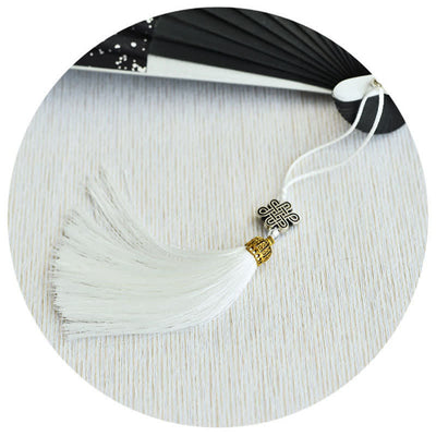 Buddha Stones Midnight Speckle Bamboo Chinese Knotting Tassel Folding Fan - image 6