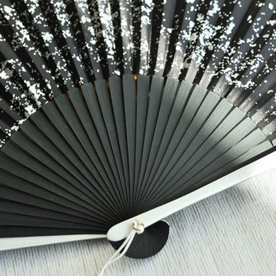 Buddha Stones Midnight Speckle Bamboo Chinese Knotting Tassel Folding Fan - image 5