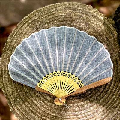 Buddha Stones Elegant Cotton Linen Texture Bamboo Hanfu Style Folding Fan 16 cm - Light Blue - Closed Size: Approx. 16 cm / 6.3 in - image 10