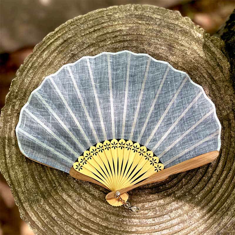 Buddha Stones Elegant Cotton Linen Texture Bamboo Hanfu Style Folding Fan 16 cm - Light Blue - Closed Size: Approx. 16 cm / 6.3 in - image 10