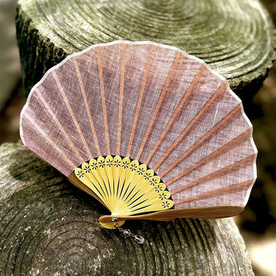Buddha Stones Elegant Cotton Linen Texture Bamboo Hanfu Style Folding Fan 16 cm - Pink Purple - Closed Size: Approx. 16 cm / 6.3 in - image 5