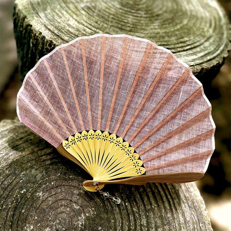 Buddha Stones Elegant Cotton Linen Texture Bamboo Hanfu Style Folding Fan 16 cm - Pink Purple - Closed Size: Approx. 16 cm / 6.3 in - image 5