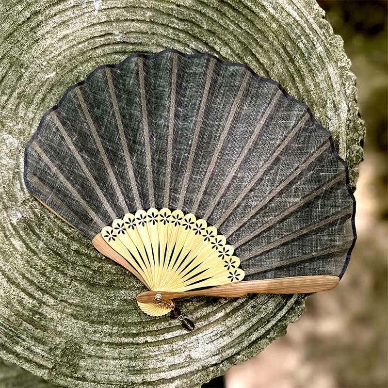 Buddha Stones Elegant Cotton Linen Texture Bamboo Hanfu Style Folding Fan 16 cm - Gray - Closed Size: Approx. 16 cm / 6.3 in - image 7