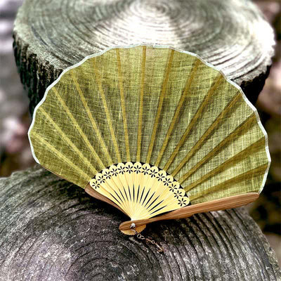 Buddha Stones Elegant Cotton Linen Texture Bamboo Hanfu Style Folding Fan 16 cm - Ginger Yellow - Closed Size: Approx. 16 cm / 6.3 in - image 6